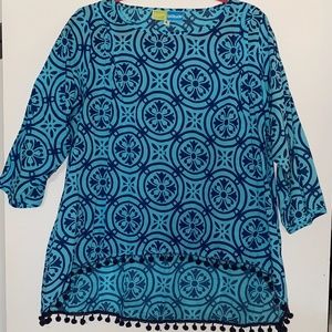 Haute Latitude Navy & Green pom pom top